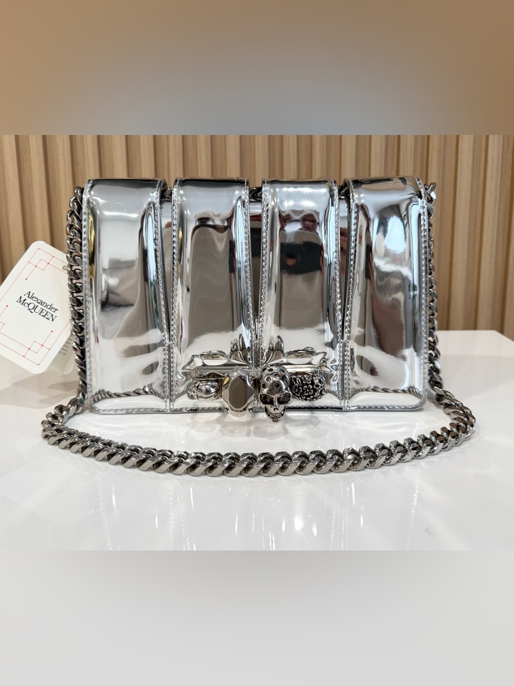 ALEXANDER MCQUEEN The Slash Embellished Cut-out Mirrored-Leather Shoulder Bag